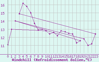 Courbe du refroidissement olien pour Launceston