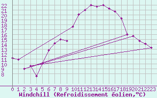 Courbe du refroidissement olien pour Zwiesel