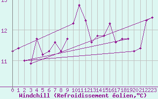 Courbe du refroidissement olien pour Sallles d