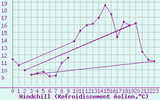 Courbe du refroidissement olien pour Tauxigny (37)