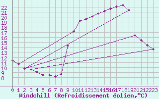 Courbe du refroidissement olien pour Pinsot (38)
