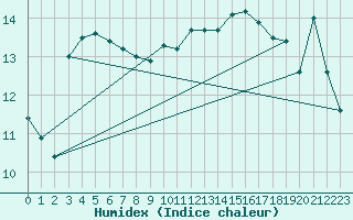 Courbe de l'humidex pour Koblenz Falckenstein