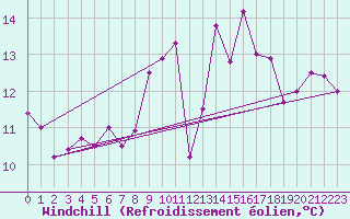 Courbe du refroidissement olien pour Walney Island
