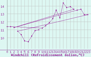 Courbe du refroidissement olien pour Douzy (08)