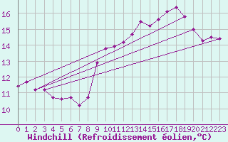 Courbe du refroidissement olien pour Lac d