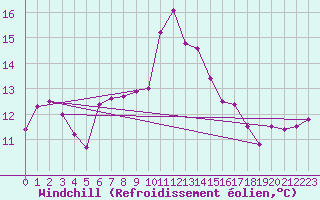 Courbe du refroidissement olien pour Lerwick
