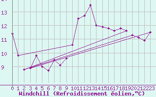 Courbe du refroidissement olien pour Ile Rousse (2B)