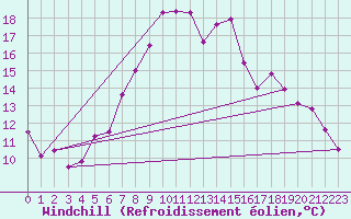Courbe du refroidissement olien pour Weiden