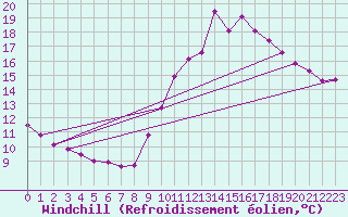 Courbe du refroidissement olien pour Angers-Marc (49)