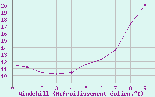 Courbe du refroidissement olien pour Wels / Schleissheim