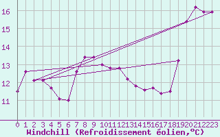 Courbe du refroidissement olien pour Ile d