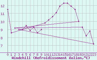 Courbe du refroidissement olien pour Sallles d