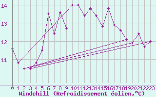 Courbe du refroidissement olien pour Gross Luesewitz