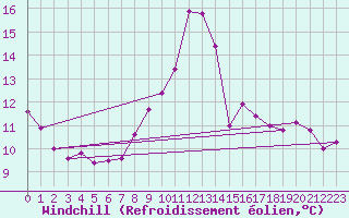 Courbe du refroidissement olien pour Zamora
