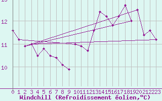 Courbe du refroidissement olien pour Larkhill