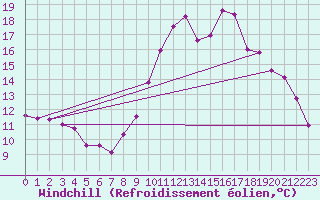Courbe du refroidissement olien pour Kleine-Brogel (Be)