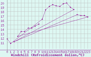 Courbe du refroidissement olien pour Bad Lippspringe
