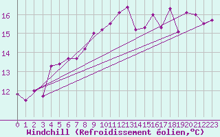 Courbe du refroidissement olien pour Pointe du Raz (29)