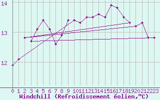 Courbe du refroidissement olien pour Sallles d