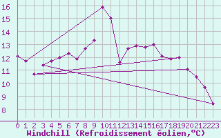 Courbe du refroidissement olien pour Ile Rousse (2B)