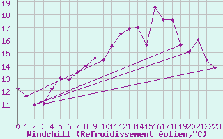Courbe du refroidissement olien pour Brest (29)