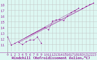 Courbe du refroidissement olien pour Zeebrugge