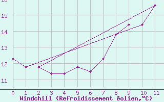 Courbe du refroidissement olien pour Hoek Van Holland