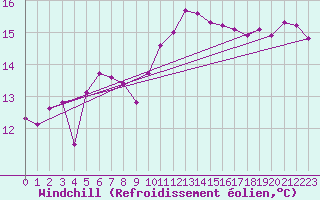 Courbe du refroidissement olien pour Saint Catherine