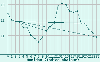 Courbe de l'humidex pour Saint-Hubert (Be)