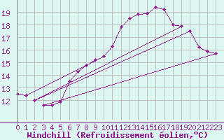 Courbe du refroidissement olien pour Wdenswil