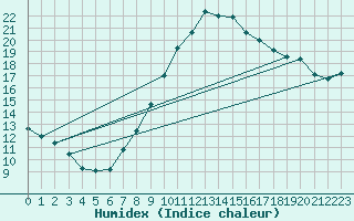 Courbe de l'humidex pour Michelstadt-Vielbrunn