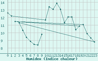 Courbe de l'humidex pour Roches Point