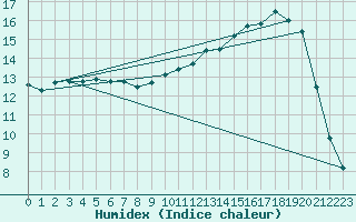 Courbe de l'humidex pour Tauxigny (37)