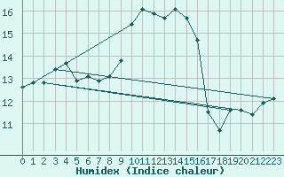 Courbe de l'humidex pour Cap Pertusato (2A)