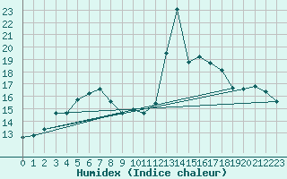 Courbe de l'humidex pour Cardinham