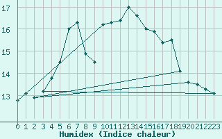 Courbe de l'humidex pour Holmon