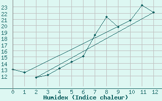 Courbe de l'humidex pour Evenstad-Overenget