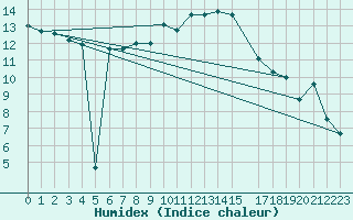Courbe de l'humidex pour Koblenz Falckenstein