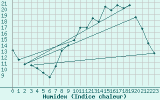 Courbe de l'humidex pour Sain-Bel (69)