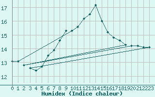 Courbe de l'humidex pour Bischofszell