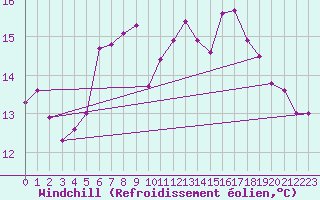 Courbe du refroidissement olien pour Lerwick