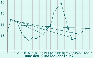 Courbe de l'humidex pour Koksijde (Be)