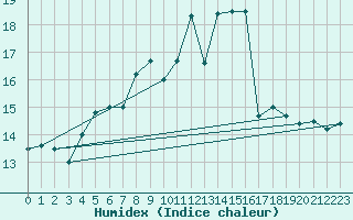 Courbe de l'humidex pour Roches Point