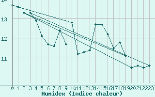 Courbe de l'humidex pour Wdenswil