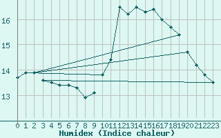 Courbe de l'humidex pour Radinghem (62)