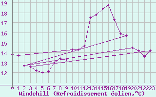 Courbe du refroidissement olien pour Pointe du Raz (29)