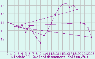 Courbe du refroidissement olien pour Dieppe (76)