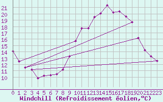 Courbe du refroidissement olien pour Kleine-Brogel (Be)
