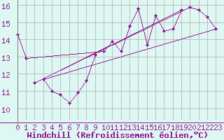 Courbe du refroidissement olien pour Lige Bierset (Be)