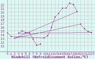Courbe du refroidissement olien pour Albi (81)